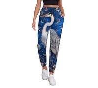 Blue Heron Floral Garden - Pantalones deportivos para mujer con bolsillos, pantalones deportivos largos para mujer, Style-36, Small