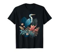 Blue Heron Floral Wildflower Avistamiento de Aves Camiseta