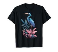 Blue Heron Floral Wildflower Avistamiento de Aves Observador de Aves Camiseta
