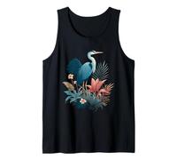 Blue Heron Floral Wildflower Avistamiento de Aves Observador de Aves Camiseta sin Mangas