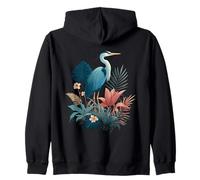 Blue Heron Floral Wildflower Avistamiento de Aves Observador de Aves Sudadera con Capucha