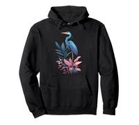 Blue Heron Floral Wildflower Avistamiento de Aves Observador de Aves Sudadera con Capucha