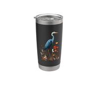 Blue Heron Floral Wildflower Avistamiento de aves Vaso térmico de acero inoxidable de doble pared