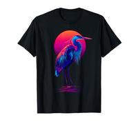 Blue Heron Retro Wave Avistamiento de Aves Observador de Aves Camiseta