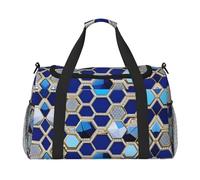 Blue Hexagons and Diamond - Bolsa de viaje con cremalleras y asas, bolsa de lona plegable grande para vacaciones familiares, Black, Talla única
