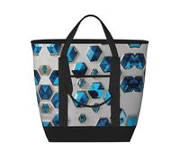 Blue Hexagons and Diamonds - Bolsa de mano aislada de gran capacidad, correa de hombro ajustable, perfecta para el trabajo, picnic y viajes, elegante