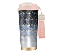 Blue Hexagons and Diamonds - Botella de agua con tapa con popote, acero inoxidable, boca ancha, aislada, a prueba de fugas, para mujer, color rosa