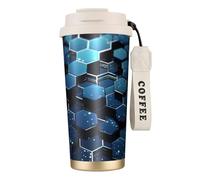 Blue Hexagons and Diamonds - Botella de agua con tapa de popote, acero inoxidable, boca ancha, aislada, a prueba de fugas, para mujer, color blanco