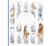 Blue Horse Composition Notebook: A Beautiful Wide Ruled Lined Notebook with Watercolor Horses, Blue Wildflowers & Equestrian Details for School, Notes, Journaling and Everyday Writing