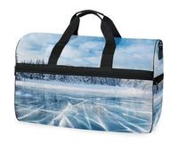 Blue Icen Lake in Winter Mountains - Bolsa de viaje para hombres, mujeres, niños, niñas y adolescentes, bolsa de gimnasio deportiva de gran tamaño con compartimento para zapatos, bolsa de