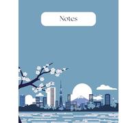 Blue Japanese Cherry Blossom Notebook | Elegant White Sakura Tree & Tokyo Skyline Journal | Aesthetic Writing Journal for Notes & Reflection