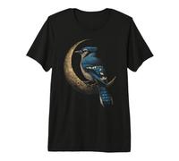 Blue Jay Crescent Moon Celestial Observación de Aves Camiseta Premium