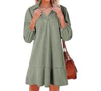 Blue Jean Dresses for Women,Trendy V Neck Retro Puff 3/4 Sleeve Ruffle Fall Casual Denim Country Concert Jean Dress (Green,XXL)