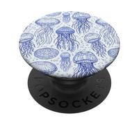 Blue Jellyfish Ocean Pattern Aquatic Marine Life PopSockets PopGrip Adhesivo