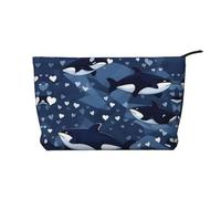 Blue Killer Whale Pattern - Bolsa de cosméticos de pana de gran capacidad, impermeable, a la moda, bolsa de almacenamiento de artículos de tocador, Black, Talla única