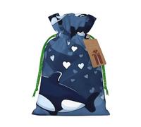 Blue Killer Whale Print - Bolsas de regalo con cordón, bolsas de día festivo, bolsas de golosinas, bolsas de regalo de Navidad