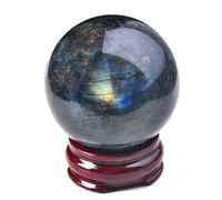 Blue Labradorite Crystal Stone Ball Rock Sphere with Stand Crystal Fengshui Balls Sculpture Figurine for Home Office Decor,7.5~8cm
