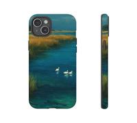 Blue Lagoon with Swans and Grass - Funda resistente mate compatible con iPhone 15 Plus