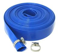 Blue Layflat - Manguera de descarga de agua para irrigación, 32 mm de diámetro x 20 metros de largo, incluye 2 clips de manguera