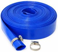Blue Layflat - Manguera de descarga de agua para irrigación, orificio de 38 mm con 2 clips de manguera de acero inoxidable (5 m)