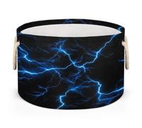 Blue Lightning Bolt - Cesta de almacenamiento redonda grande plegable con asa para niños, manta de juguetes, ropa sucia, toalla, sala de estar, guardería, organizador de almacenamiento