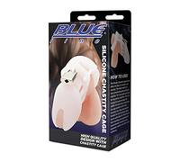 Blue Line - Jaula de silicona para castidad, hecha de silicona suave y flexible, incluye cerradura y llave