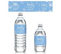 Blue Little Snowflake - Etiquetas para botellas de agua para baby shower, diseño de copo de nieve, 24 calcomanías