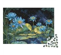 Blue Lotus Pond Night Scene Rompecabezas Imposible,desafío for Adults Entretenimiento Creativo 1000 Piezas Obra De Arte De Juego De para Adultos Y Niños 52x38cm/1000pcs