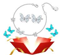 Blue Luminous Butterfly Pendant Bracelet & Necklace for Women, Elegant Dainty Cute Butterfly Choker Necklace Bracelet Set Jewelry Gifts (E)