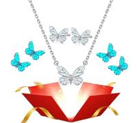 Blue Luminous Butterfly Pendant Bracelet & Necklace for Women, Elegant Dainty Cute Butterfly Choker Necklace Bracelet Set Jewelry Gifts (C)