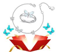 Blue Luminous Butterfly Pendant Bracelet & Necklace for Women, Elegant Dainty Cute Butterfly Choker Necklace Bracelet Set Jewelry Gifts (D)