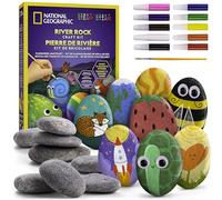 Blue Marble NATIONAL GEOGRAPHIC Kit de Pintura en Piedras - Set de Manualidades para Niños, Decora 15 Piedras con 10 Colores y Accesorios