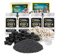 Blue Marble National Geographic Rock Tumbler Media - Kit de suministros para el pulido de rocas, grano a granel de 4 etapas, 680 g de pellets de cerámica y medios de pulido GemFoam