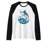 Blue Marlin Ocean Graphic Fishing Camiseta Manga Raglan