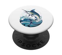 Blue Marlin Ocean Graphic Fishing PopSockets PopGrip Adhesivo