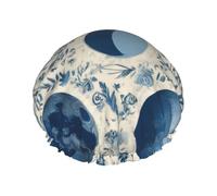 Blue Moon Design02 - Gorro de ducha para mujer, reutilizable, impermeable, doble capa, cómodo