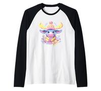 Blue Moose Winter Retrato Amante Gráfico Bufanda Rosa Adorable Camiseta Manga Raglan