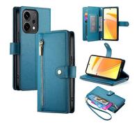 (Blue) Nine Card-slot Zipper Wallet Bag Leather Phone Case For OPPO Reno14 Global / Reno14 F 5G