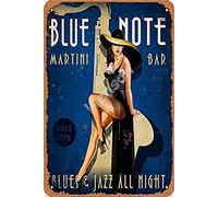 Blue Note Martini Bar Blues Jazz Toda la Noche 20.3 x 30.4 cm Retro Look Metal Decoración Art Sign para el Hogar Cocina Baño Granja Jardín Garaje Citas Inspiracionales Decoración de pared