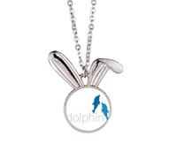 Blue Ocean - Collar con colgante de conejo de dos delfines y conejo, joyería de regalo