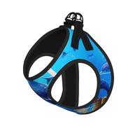 Blue Ocean Print - Juego de correa de arnés ajustable para gatos y perros, chaleco de malla suave y transpirable con diseño reflectante, correa a prueba de fugas para mascotas pequeñas, entrenamiento