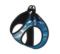 Blue Ocean Print - Juego de correa de arnés ajustable para gatos y perros, chaleco de malla suave y transpirable con diseño reflectante, correa a prueba de fugas para mascotas pequeñas, entrenamiento
