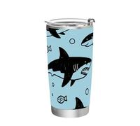 Blue Ocean Shark Fish - Tazas de acero inoxidable para frío y caliente con tapa, taza de viaje de café de 20 onzas para viajes, simplemente moderno, vaso aislado de 20 onzas