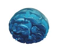 Blue Ocean Underwater Fish2 - Cubierta de baño para mujer, reutilizable, doble capa impermeable, gorros de ducha para mujeres y mujeres
