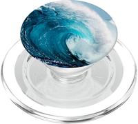 Blue Ocean Waves Sunny Beach Design On Black PopSockets PopGrip para MagSafe
