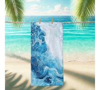 Blue Ocean Waves - Toalla de playa de microfibra, secado rápido, suave, sin arena, ligera, para vacaciones, picnic, camping, piscina, artículos esenciales de viaje al aire libre, 89 x 178 cm