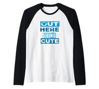 Blue Out Here Being Cute Gráfico Azul Camiseta Manga Raglan