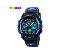 (Blue, pack-1) SKMEI High Quality Children Sports Wristwatch Dual Movements 5ATM Water-proof Kids Watch with Alarm