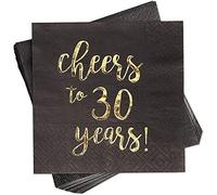 Blue Panda Partido de Papel Desechables servilletas con Saludos a los 30 años! Impreso en la Hoja de Oro (50-Pack) - 5 x 5 Pulgadas doblado, Negro