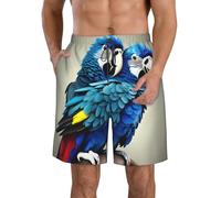 Blue Parrot Hugging - Traje de baño para hombre, secado rápido, pantalones cortos de playa de verano con bolsillos y forro de malla, Blanco, M